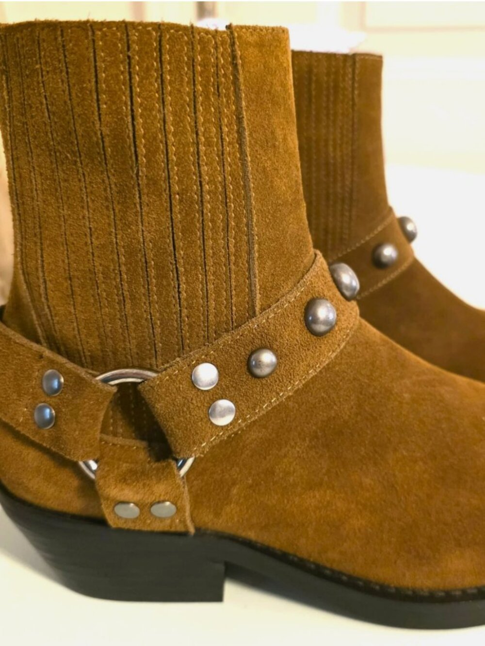 Anthropologie Bibi Lou Suede Moto Ankle Boots Western Cedar Brown NIB Sz 37/6.5